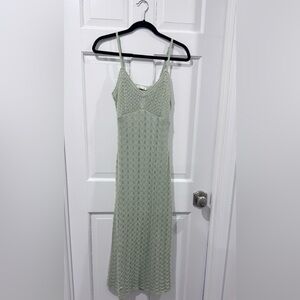 Hollister Sage Green Crochet Knit V-Neck Maxi Dress
